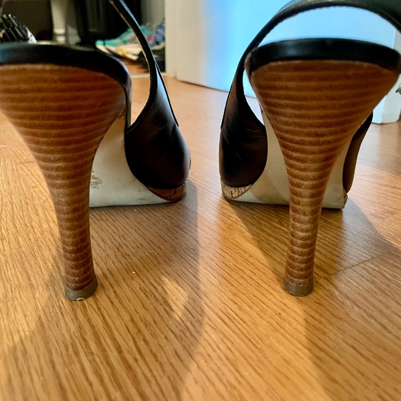 Anne Klein Black Leather Peekaboo Toe, High heels, size 8 - Picture 2 of 5